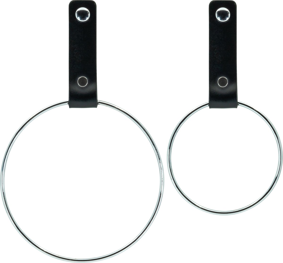 Buffel & Co Leren Handdoekring – Lederen bevestiging – 100% Leer – Handdoekhanger – Metaal – ø10cm + ø15cm – Handdoekhaak – 2 Stuks - Zilver