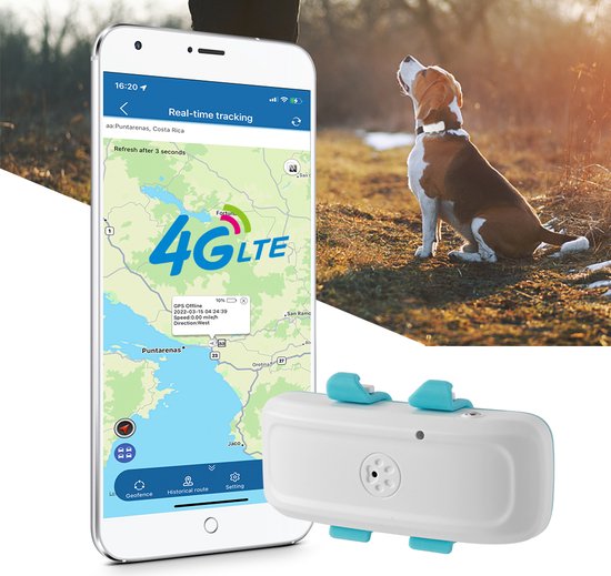 4g gps tracker voor honden - ip65 waterdicht realtime online locatie - gratis volgsysteem/app - met geluid/lichtwaarschuwing om huisdieren te vinden - 700mah batterij - gegevensstatistieken