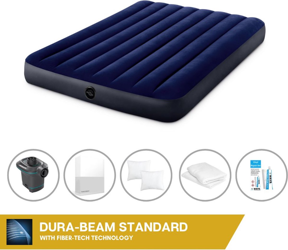 Intex Luchtbed - Twijfelaar - 137 x 191 x 25 cm - Blauw - Inclusief Pomp - Hoeslaken - Kussen - Kussenbeschermer en Reparatieset