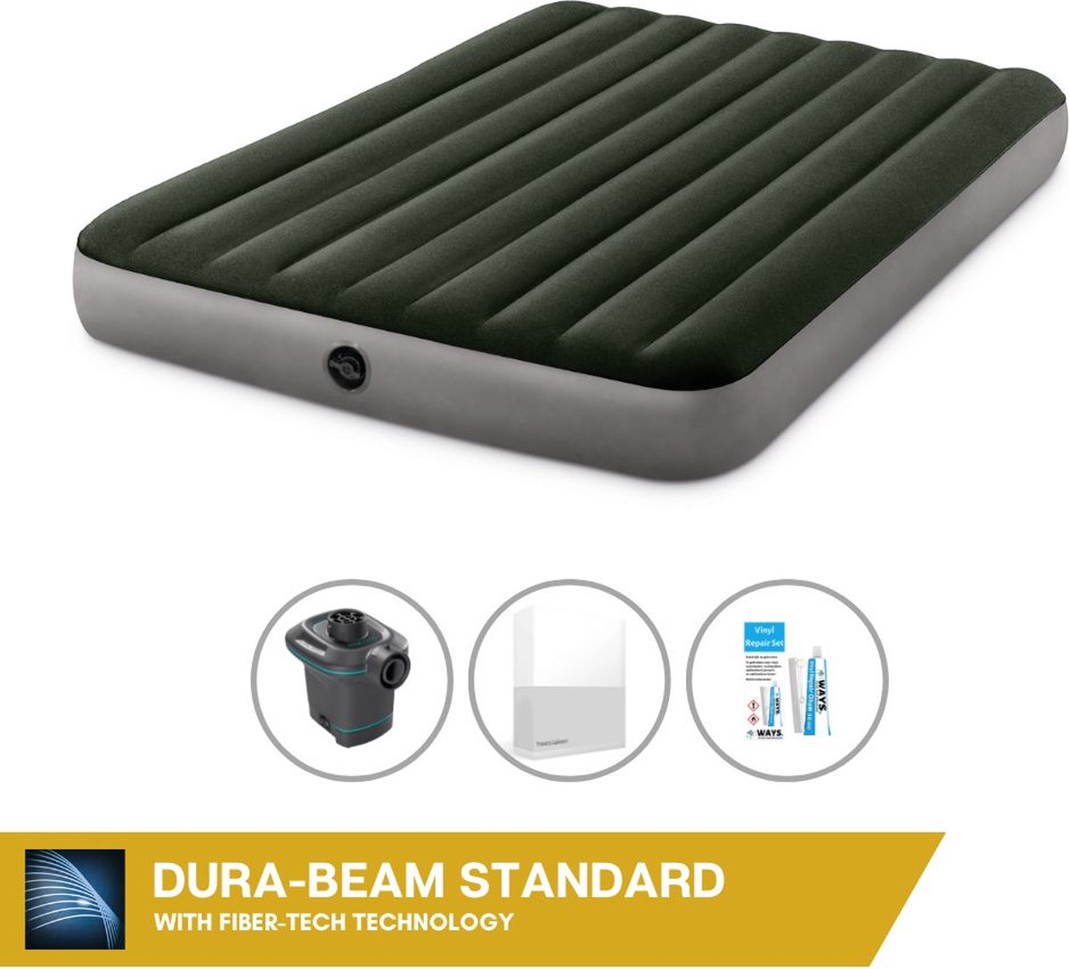 Intex Luchtbed - 2-Persoons - 152 x 203 x 25 cm - Groen - Inclusief Pomp - Hoeslaken en Reparatieset