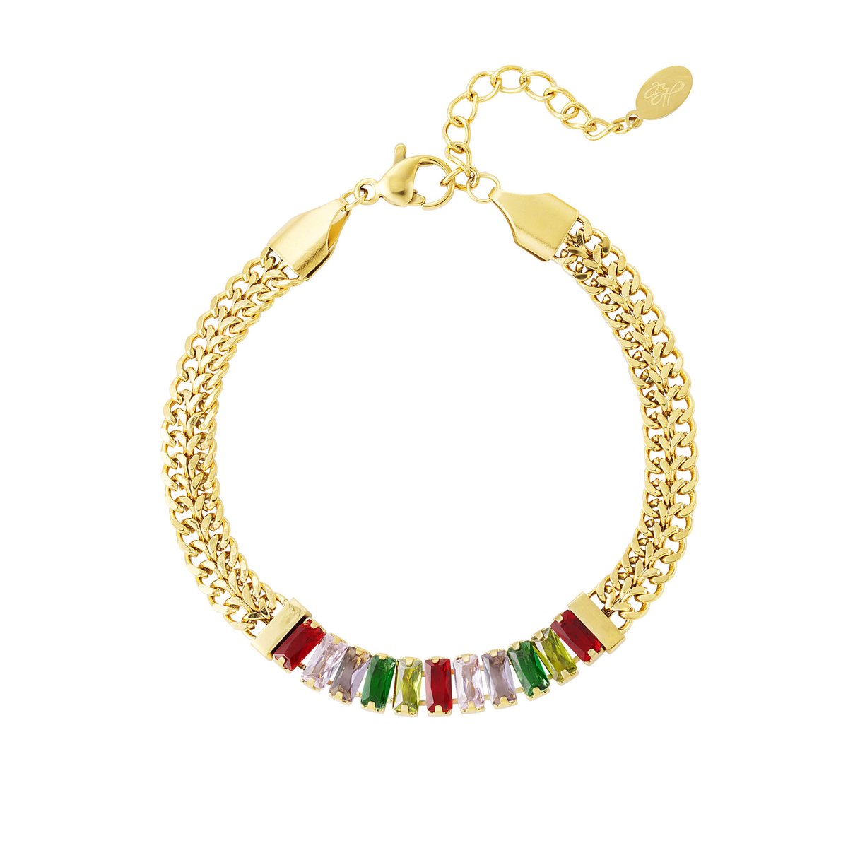 Jobo by Jet - A thousand colours bracelet - Gouden stalen armband met gekleurde steentjes - RVS