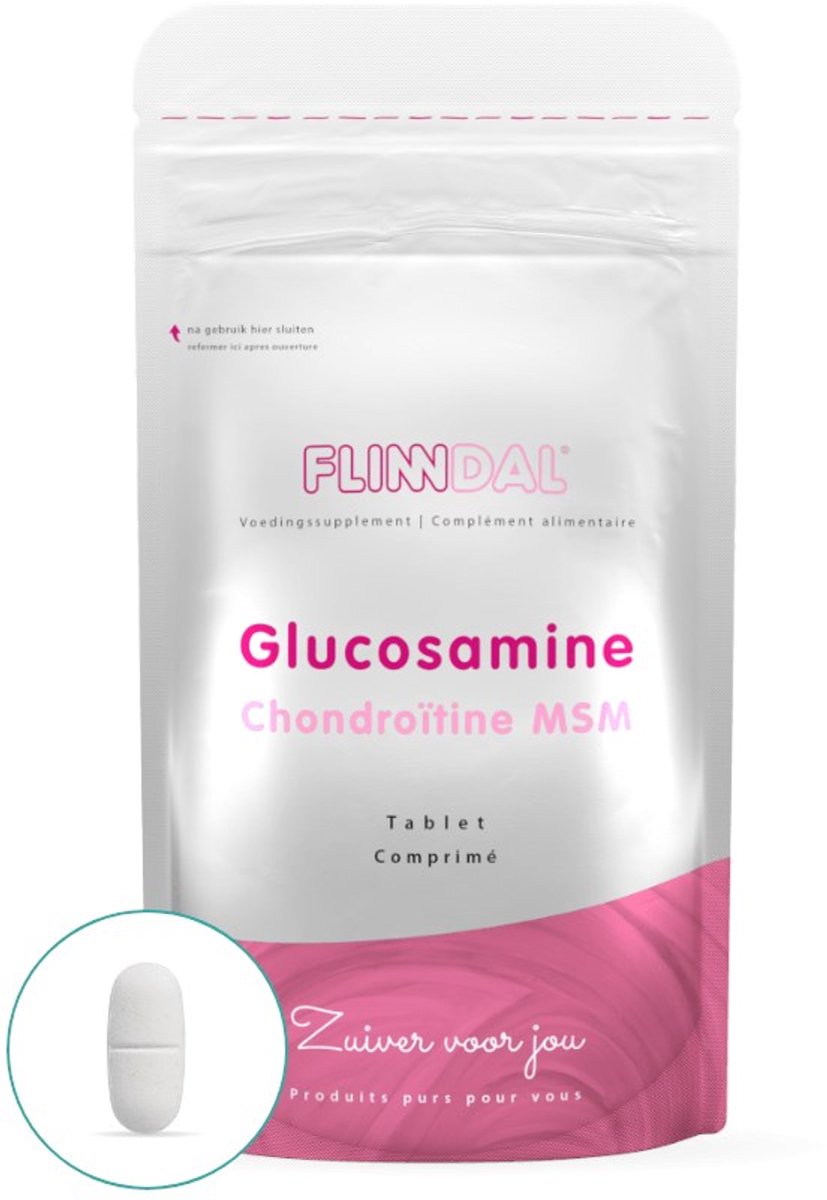 Flinndal Glucosamine Chondroïtine MSM Tabletten- Met Vitamine C en D - Voor Gezond Kraakbeen en Sterke Spieren - 60 Tabletten