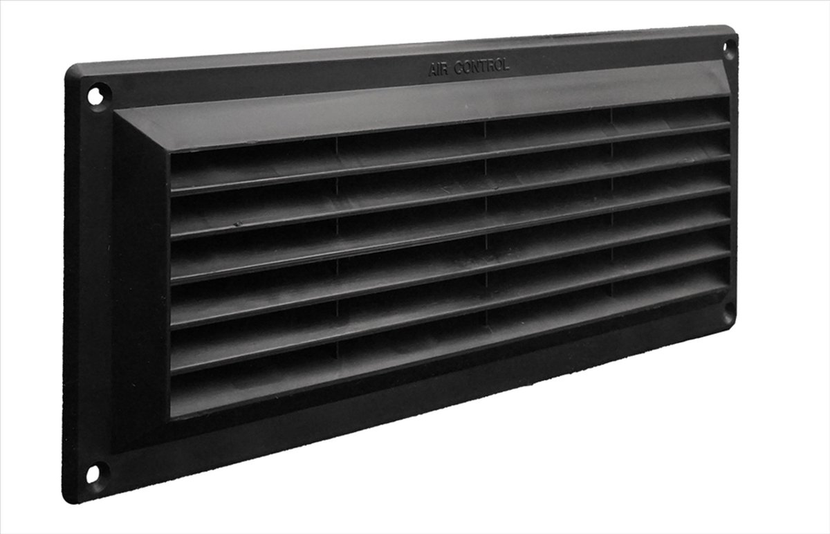 AIR CONTROL schoepenrooster opbouw kunststof, met vliegengaas 250x100mm - zwart (20201109 ZW)