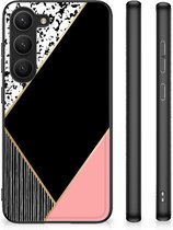 TPU Silicone Hoesje Geschikt voor Samsung Galaxy S23 Telefoonhoesje met Zwarte rand Black Pink Shapes