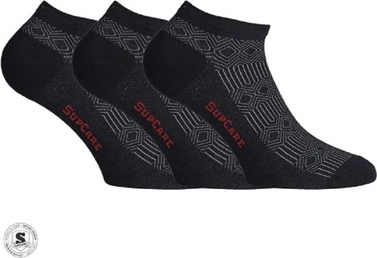 Supcare Bamboe sneakersokken - modieuze sokken met marokkaanse motief - zwart en donkergrijs - schoenmaat 36-40