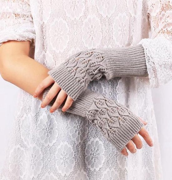 New Age Devi - Manchettes Grijs | Gants tricotés ajourés sans doigts | Chauffe-mains