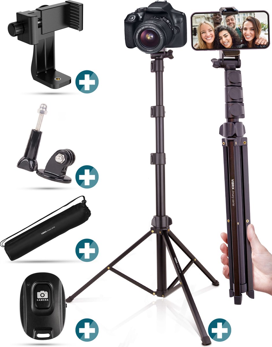 Vibrix Jmary - 171 cm telefoon statief - Selfie stick - Bluetooth Afstandsbediening - Universeel tripod smartphone - Camera - Telefoonhouder