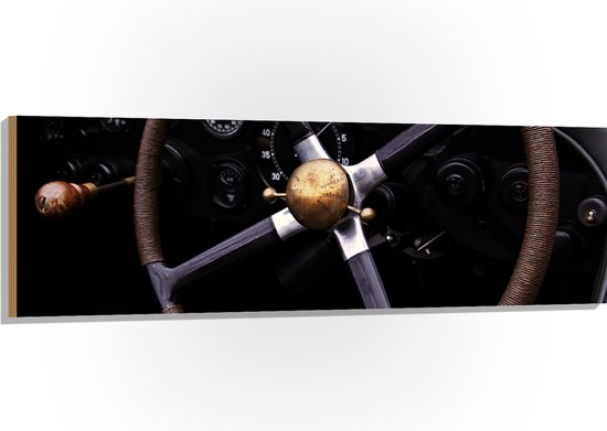 WallClassics - Hout - Klassiek Stuur van Auto - 150x50 cm - 9 mm dik - Foto op Hout (Met Ophangsysteem)