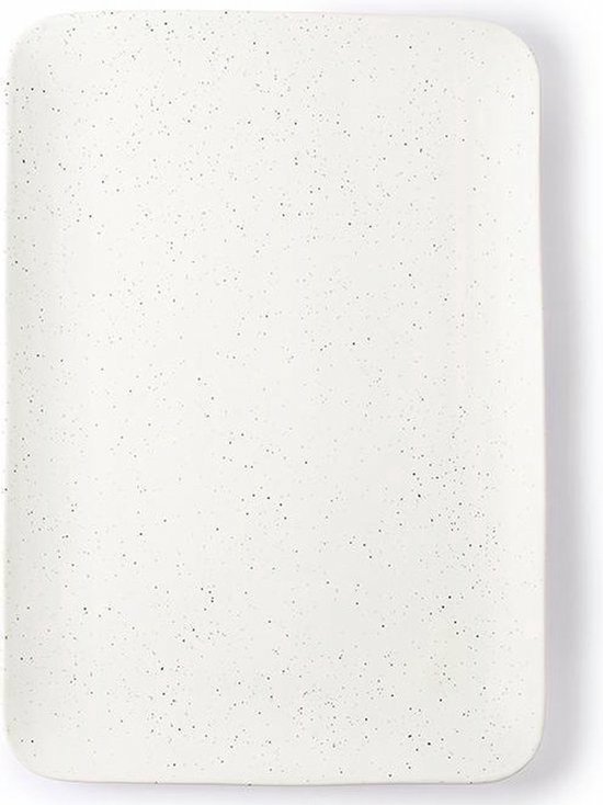 Aardewerk - Serveerschaal - Dienblad - Wit Gespikkeld - 36 x 24 x 2,5 cm
