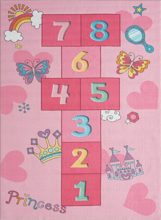 Vloerkleed kinderkamer - Roze - 200x290 cm - Afwasbaar - Antislip - Vloerkleed voor meisjes met cijfers - Happy Life by the carpet