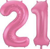 Folat Folie ballonnen - 21 jaar cijfer - glimmend roze - 86 cm - leeftijd feestartikelen verjaardag