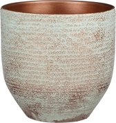 Mica Decorations - Plantenpot/bloempot - terracotta - koper/wit flakes relief- D24/H22 cm