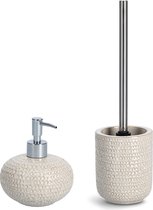 Zeller WC/toiletborstel in houder - zeeppompje - keramiek - beige