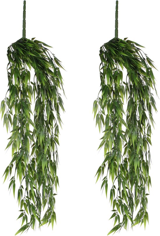 Set van 2x stuks Mica decorations Bamboe kunstplant/hangplant - groen hangend - 80 x 20 cm