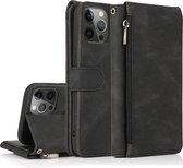 Casemania Hoesje Geschikt voor Apple iPhone 13 Pro Max Zwart - Luxe Portemonnee Book Case met Rits & Extra Vakken