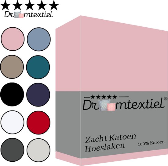 Droomtextiel Zacht Katoenen Hoeslaken Roze 140x200 cm - Hoge Hoek - Perfecte Pasvorm - Heerlijk Zacht