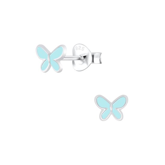 boucles d'oreilles papillon bleu clair en argent | Boucles d'oreilles fille | Boucles d'oreilles enfant fille argent | Zilverana