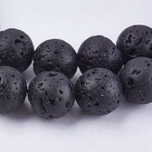Natuurstenen kralen, Lavasteen, zwart, ronde kralen, 14mm. Verkocht per snoer van ca. 38cm