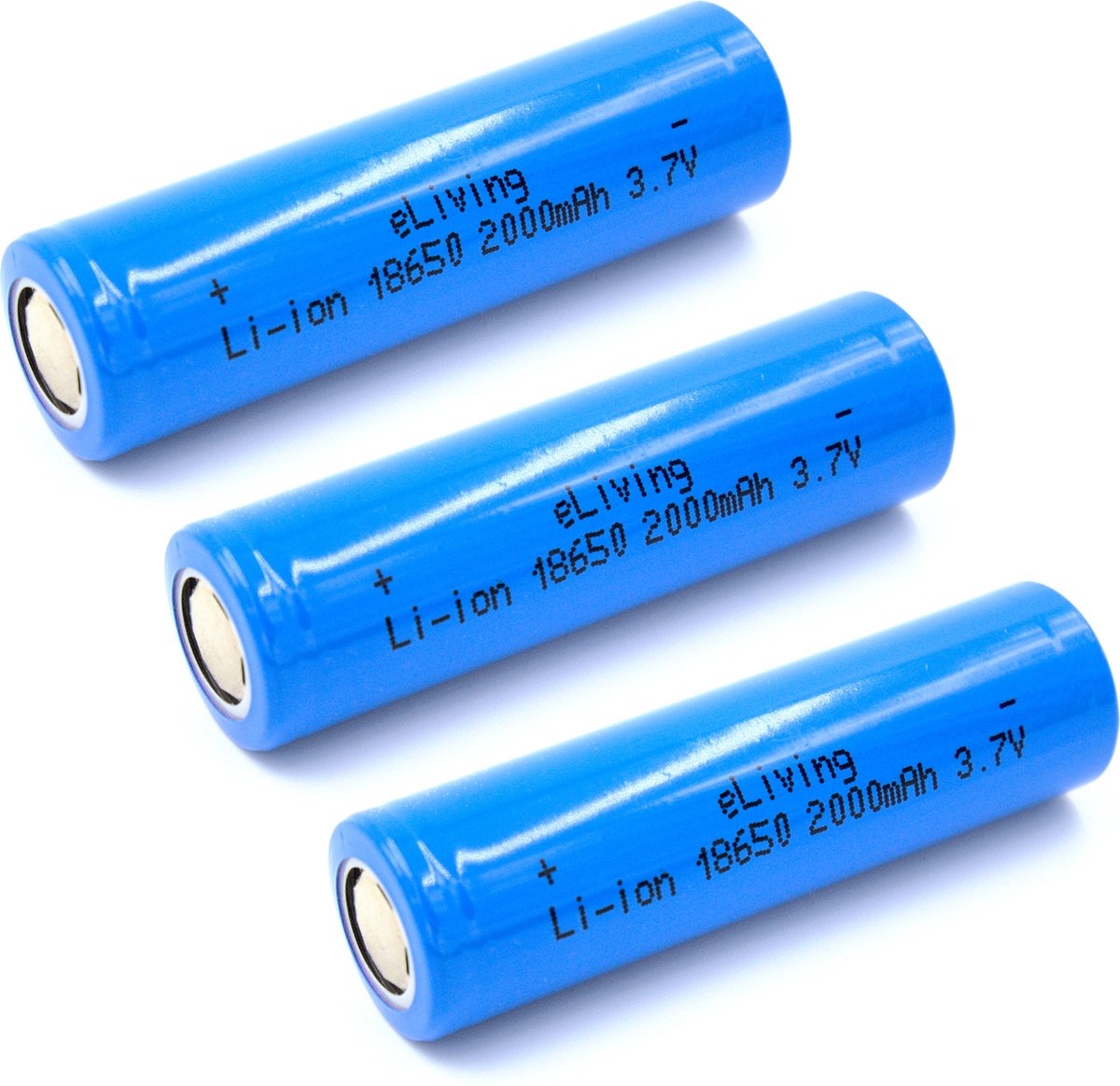18650 (65x18mm) Flat Top Batterijen. 2000mAh 3,7V Li-ion. 3 stuks.