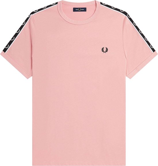 Fred Perry Taped Ringer regular fit T-shirt M6347 - korte mouw O-hals - Chalky Pink/black - roze - Maat: L