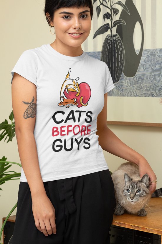 Cats Before Guys Women’s T-Shirt – Funny Cat Lover Graphic Tee