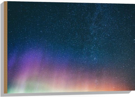 WallClassics - Hout - Regenboog onder Sterren - 75x50 cm - 9 mm dik - Foto op Hout (Met Ophangsysteem)