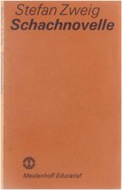 Boek "Schachnovelle" van Stefan Zweig op een oranje kaft. Linksonder staat een logo en "Meulenhoff Educatief".