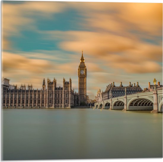 WallClassics - Acrylglas - Big Ben aan het Water - Londen - 50x50 cm Foto op Acrylglas (Wanddecoratie op Acrylaat)