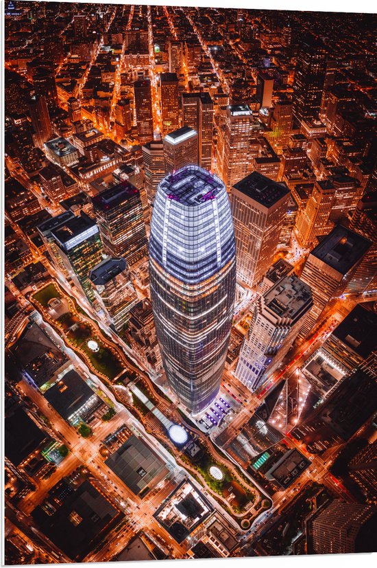 WallClassics - PVC Schuimplaat- De Salesforce Tower vanaf boven - 70x105 cm Foto op PVC Schuimplaat