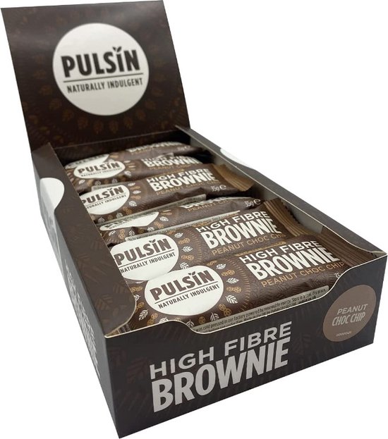 Pulsin | High Fibre Brownie Bar | Peanut Choc Chip | 18 Stuks | 18 x 35 gram