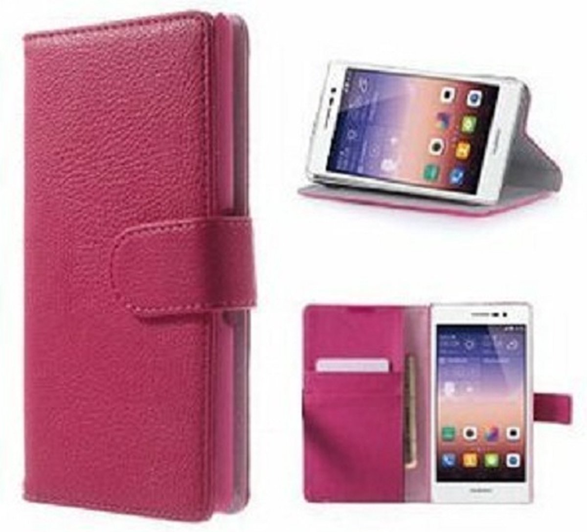 Huawei P7 Hoesje Met Pasjeshouder Bookcase Roze