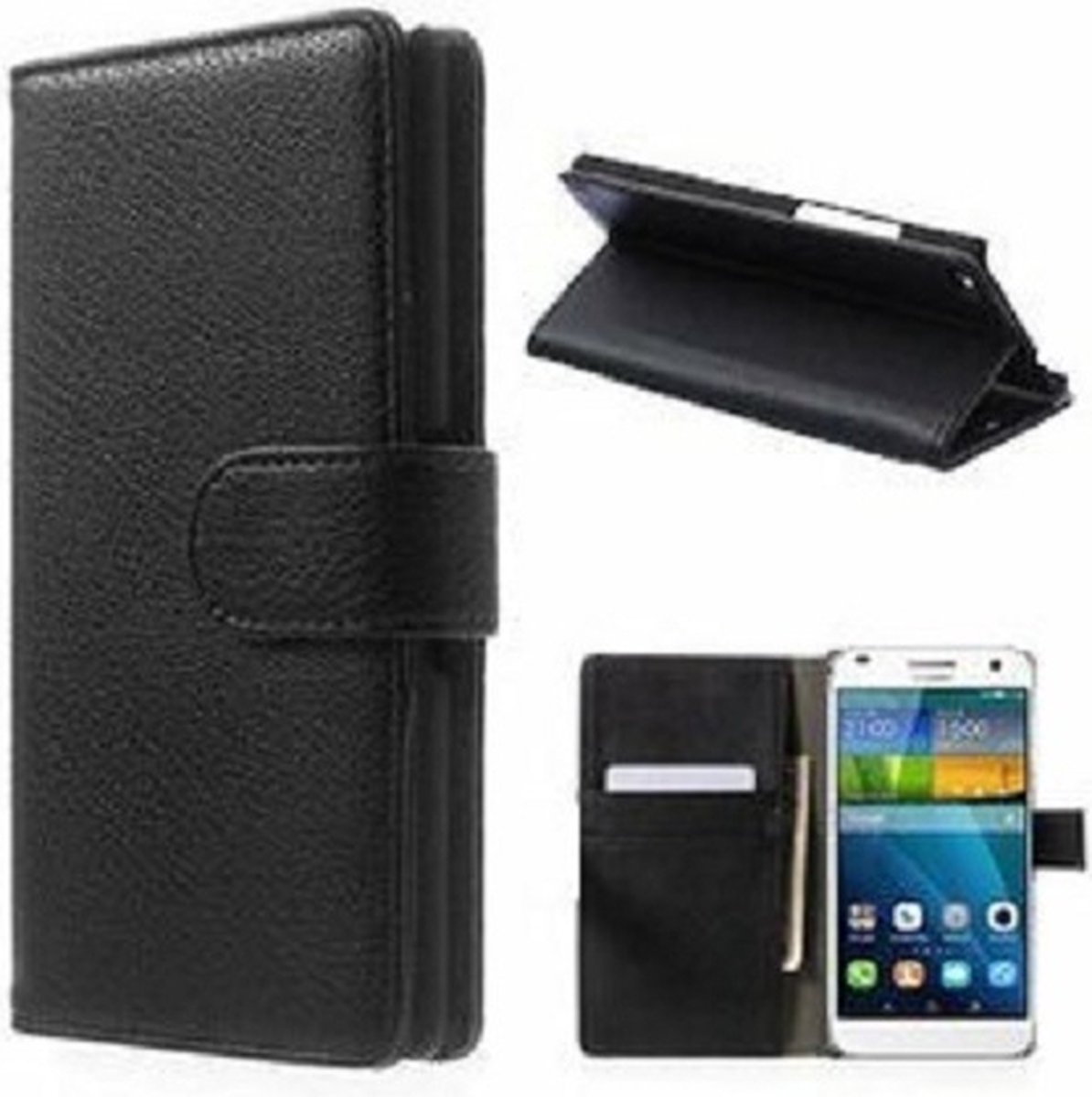 Huawei G7 Hoesje Met Pasjeshouder Bookcase Zwart