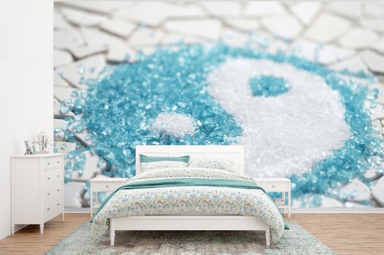 Yin et Yang de fotobehang de paillettes bleues