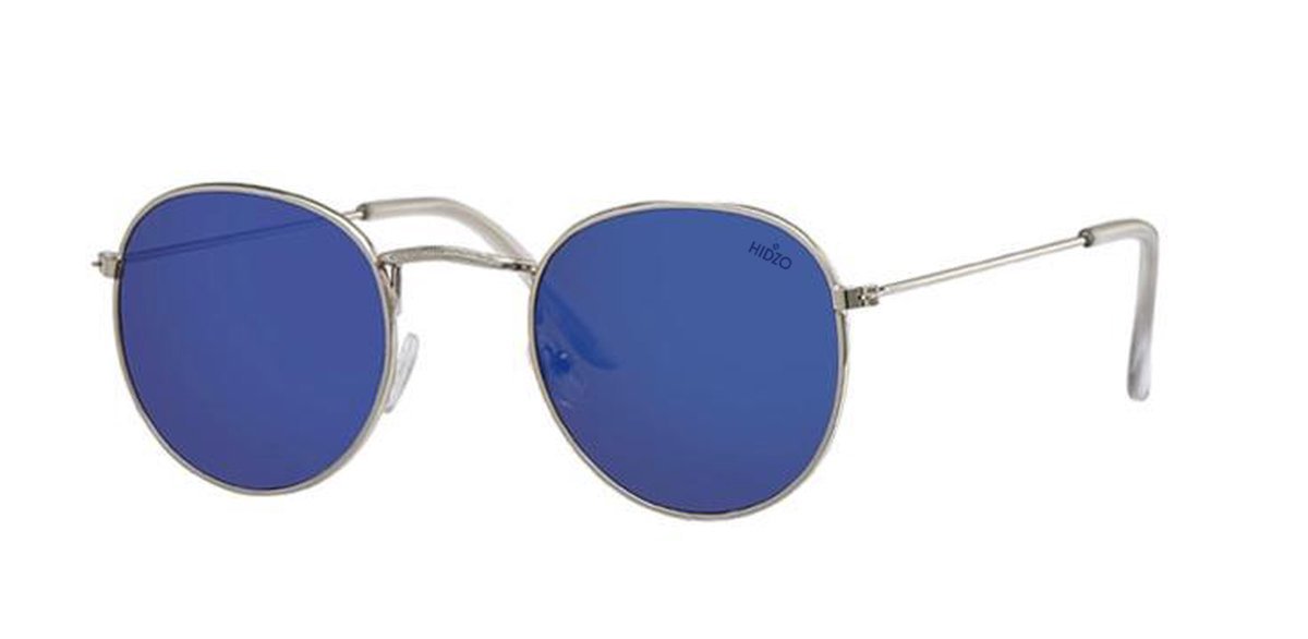 Hidzo Ronde Zonnebril Zilver - UV 400 - Blauwe Glazen - Inclusief Brillenkoker
