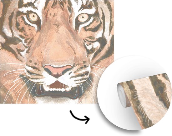 Papier peint - Papier peint Papier peint photo Tigre - Tête - Oranje - Largeur 240 cm x hauteur 240 cm