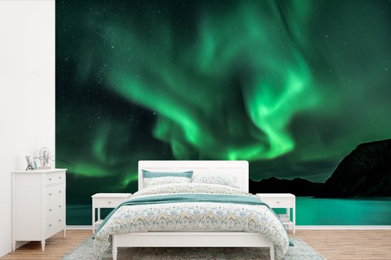 Behang - Fotobehang Noorderlicht - Water - Noorwegen - Breedte 390 cm x hoogte 260 cm