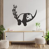 Wanddecoratie - Panda Maan Bamboo - Dieren - Hout - Wall Line Art - Muurdecoratie - Woonkamer - Slaapkamer - Om Aan De Muur Te Hangen - Zwart - 67.5 x 59 cm