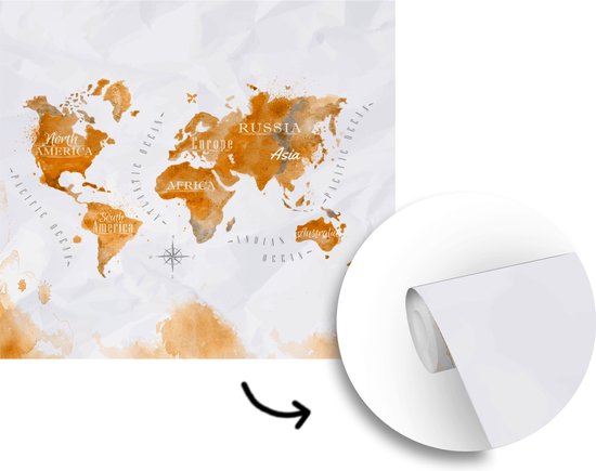 Behang - Fotobehang Kaart - Goud - Wereld - Breedte 350 cm x hoogte 350 cm