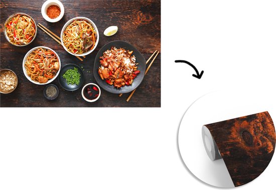 Papier peint photo vinyle - Une photo aérienne de divers bols avec des aliments largeur 390 cm x hauteur 260 cm - Tirage photo sur papier peint (disponible en 7 tailles)