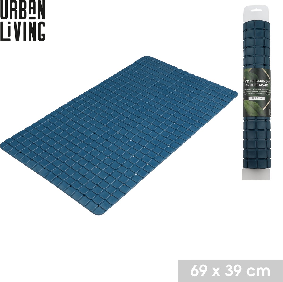 Urban Living - antislip badmat - douchemat - 69 x 39 cm - silicone - blauw