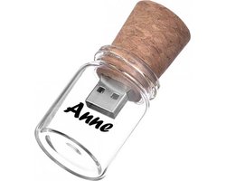 Glazen fles met kurk usb stick met naam of foto bedrukken