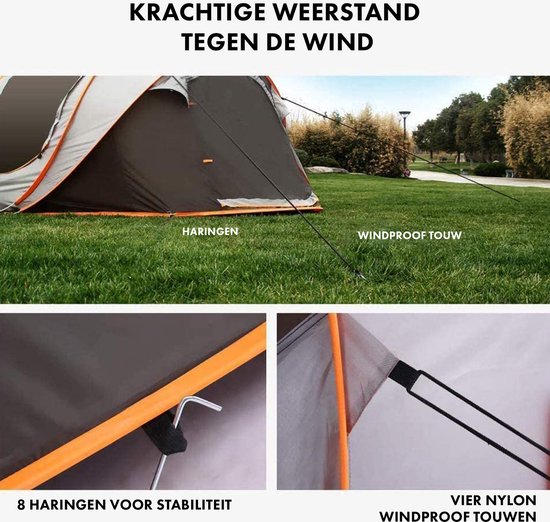 Mooiys Luxe Pop Up Tent - Kampeer tent - Grijs/Oranje - 4 Persoons