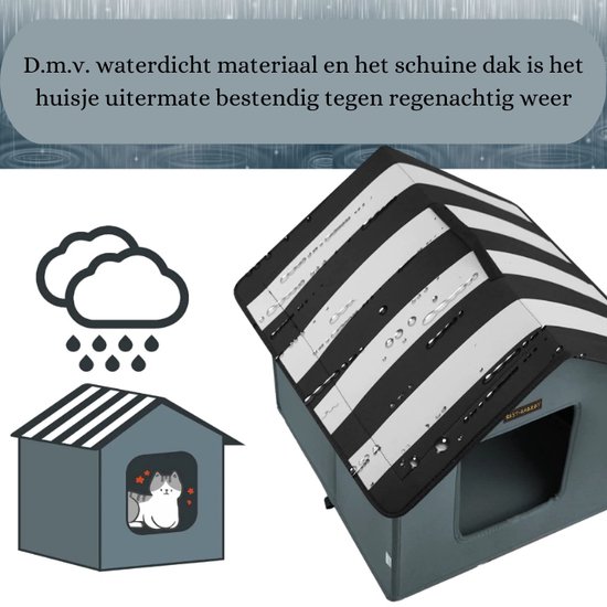 Kattenhuis voor Buiten - Houten Grot met Krabmat & Deurflap, Grijs