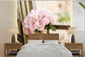 Behang - Fotobehang Bos bloemen van roze pioenrozen - Breedte 260 cm x hoogte 260 cm