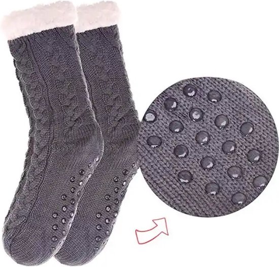Huissokken Grijs - OneSize - Unisex Dames en Heren - Warme winter sokken - Anti Slip Sokken - Dikke Fleece Sokken - Bedsokken