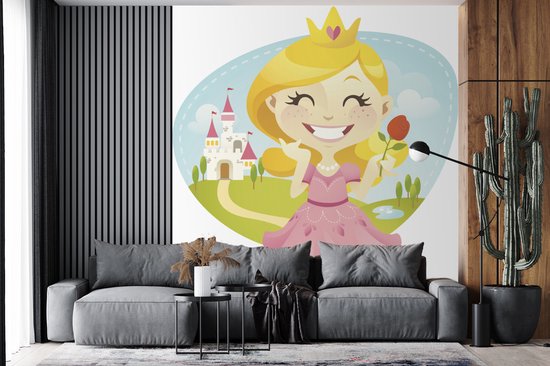 Illustration pour enfants d'une princesse souriante avec rose 200x220 cm