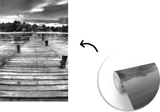 Papier peint - Papiers Papier peint photo Vue de la jetée sur l'île Isla Mujeres - Zwart- Wit - Largeur 190 cm x hauteur 280 cm