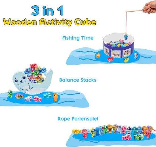 Thumbnail van een extra afbeelding van het spel Magnetisch Vissen Houten Speelgoed - Houten Balanceren Stapelspel - Montessori 3-in-1 Speelgoed - Visspel Vangen Met - Fishing Game - Fijn Motorisch Vaardigheidsspeelgoed - Geweldig Cadeau Voor Jongens En Meisjes