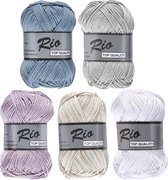 Rio katoen garen pakket - lichtgrijs/blauw multi en uni kleuren - 10 bollen van 50 gram - pendikte 3 - 3,5 mm