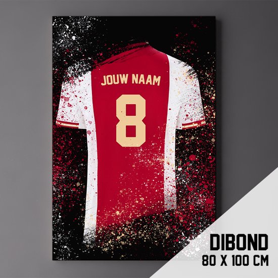 Ajax Voetbal Shirt Op Dibond + ophangsysteem (gepersonaliseerd, naam + nummer)